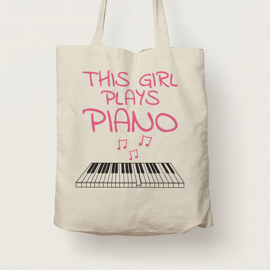 Girl's Piano Tote Bag - This Girl Plays Piano - Female Pianist - Piano Gift For Her