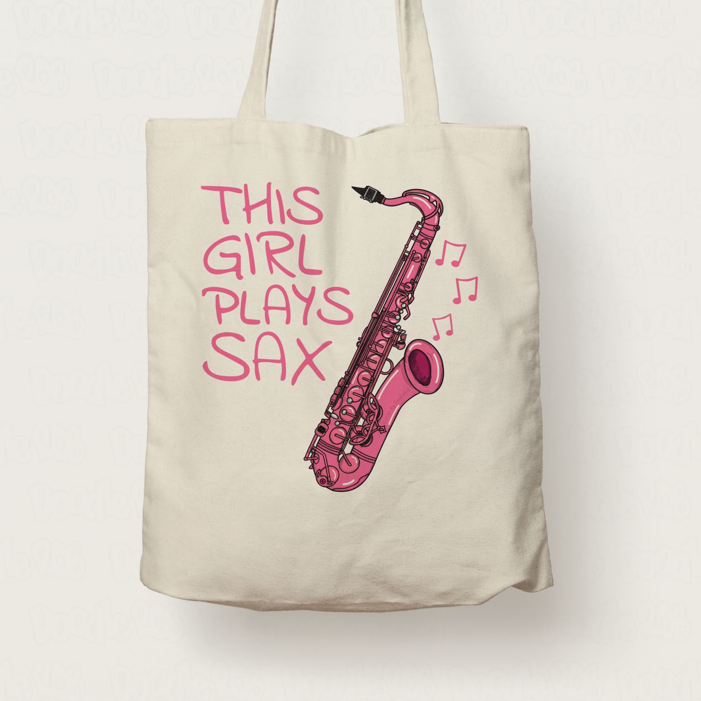 Pink Saxophone Tote Bag - This Girl Plays Sax - Female Saxophonist - Woodwind Musician Gift For Her