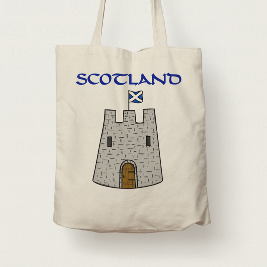Scottish Castle Tote Bag - Castle With Scotland Flag - St Andrew's Day Gift