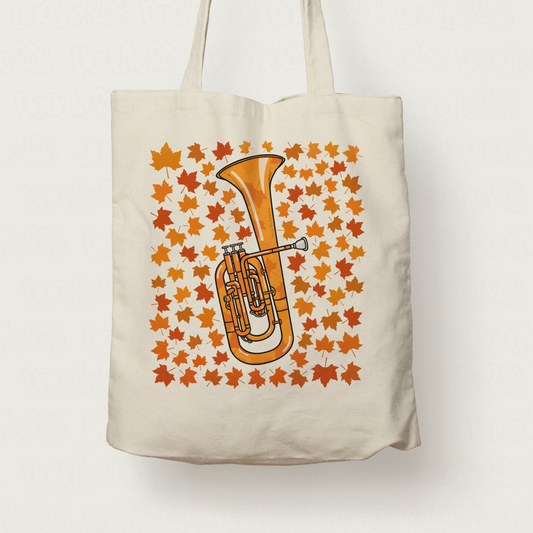 Autumn Tenor Horn Tote Bag (Leaves) - Gift For Horn Player - Brass Musician Gift For Fall or Thanksgiving