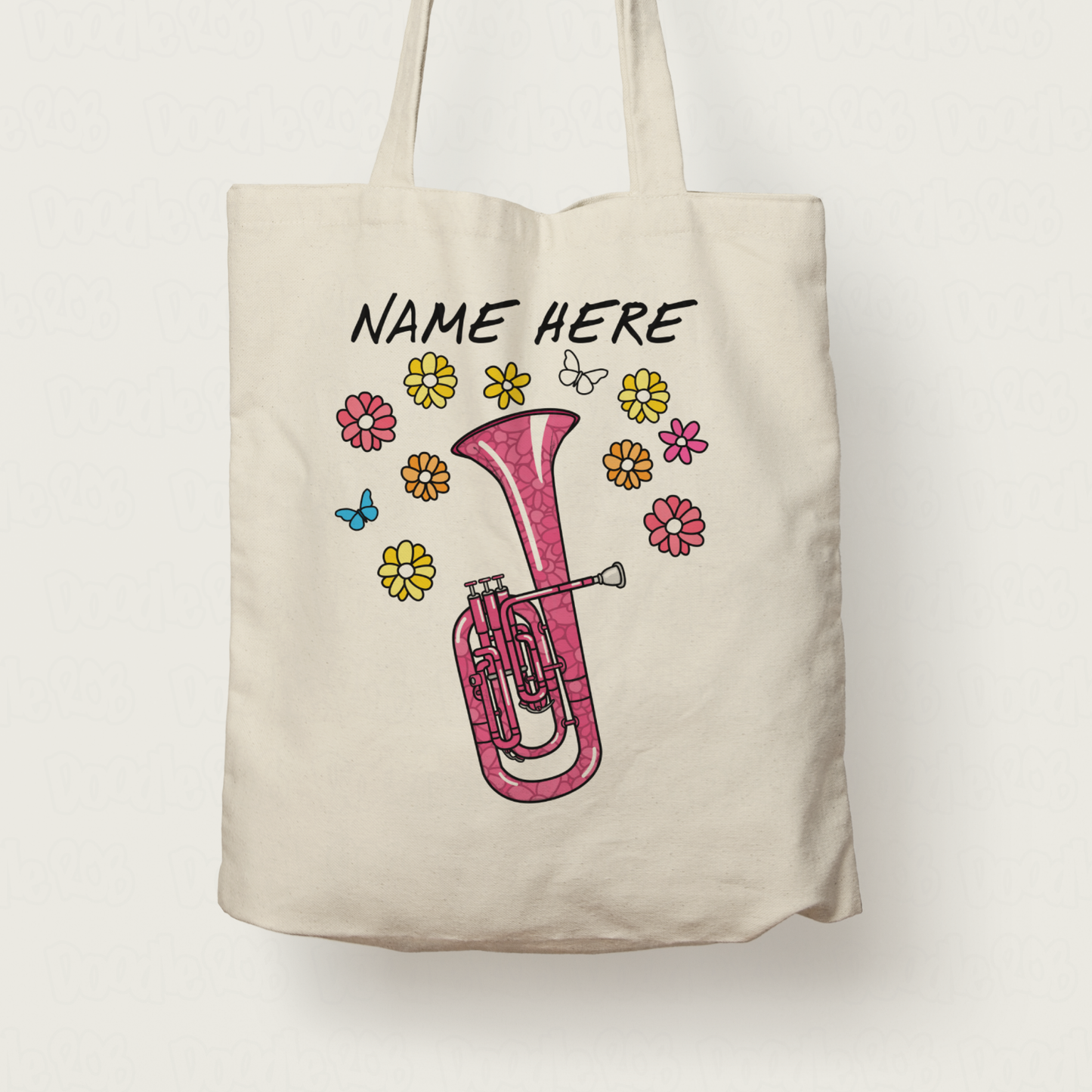 Floral Tenor Horn Tote Bag - Horn Player Custom Gift - Personalised Brass Musician Gift
