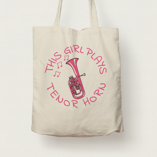 Pink Tenor Horn Tote Bag - This Girl Plays Tenor Horn - Female Brass Musician Gift