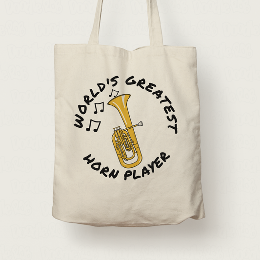 Tenor Horn Tote Bag - World's Greatest Horn Player - Brass Musician Gift