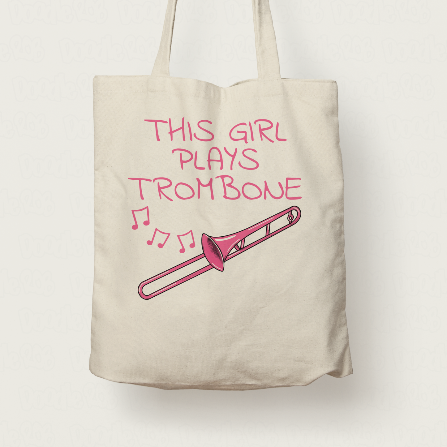 Pink Trombone Tote Bag - This Girl Plays Trombone - Female Trombonist - Brass Musician Gift For Her