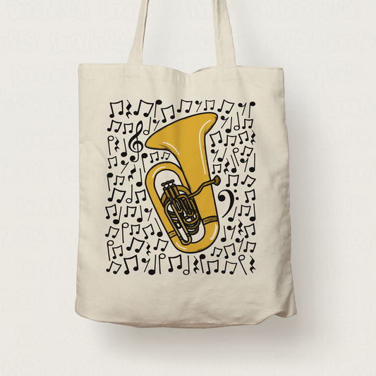 Tuba Musical Notes Tote Bag - Gift For Tubaist - Tuba Teacher - Brass Musician Orchestra Gift