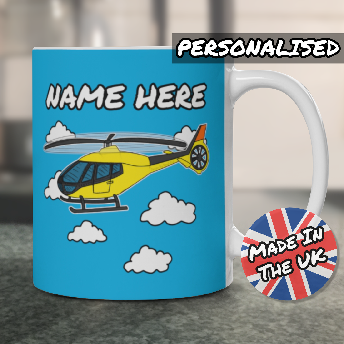 Helicopter Personalised Mug (Yellow)